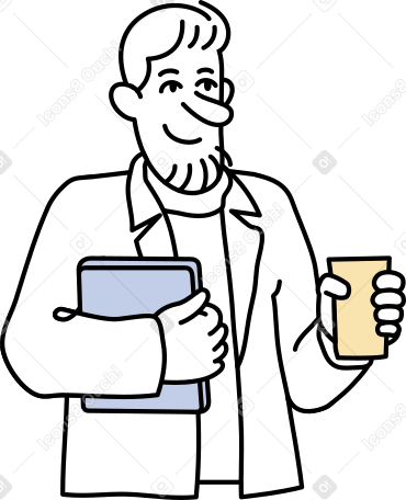 Homme avec un ordinateur portable et une tasse de café PNG, SVG