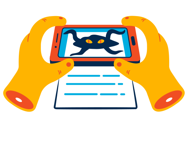 Augmented reality in the phone Illustration in PNG, SVG