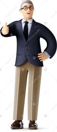 3D old businessman in glasses standing giving thumbs up PNG, SVG