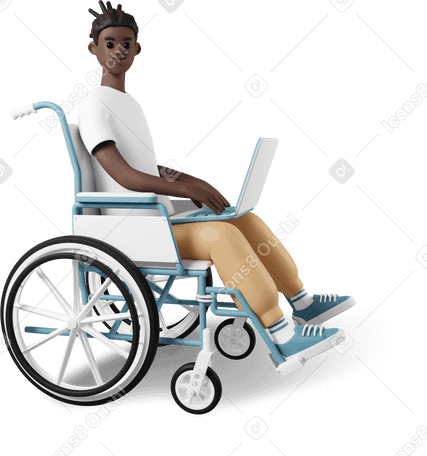 3D man working in wheelchair Illustration in PNG, SVG