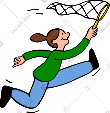 Young woman running with a butterfly net PNG, SVG