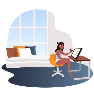 Designer illustrator working from home in a cozy room PNG, SVG