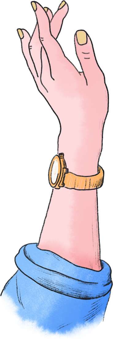 Left arm with a watch in a blue shirt PNG, SVG