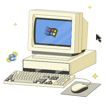 Windows 로고가 있는 레트로 개인용 컴퓨터 PNG, SVG