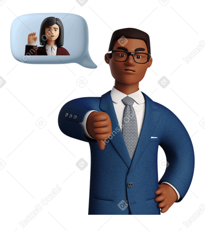 3D Businessman giving a thumb down to a bad candidate Illustration in PNG, SVG