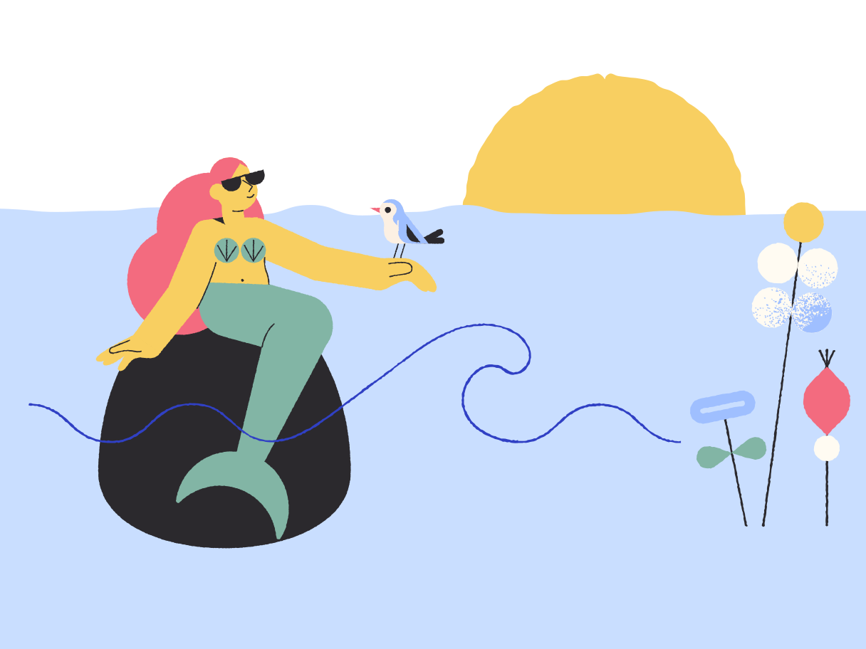 Mermaid in self isolation Illustration in PNG, SVG