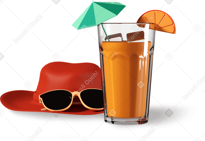 3D hat, sunglasses and cocktail PNG, SVG