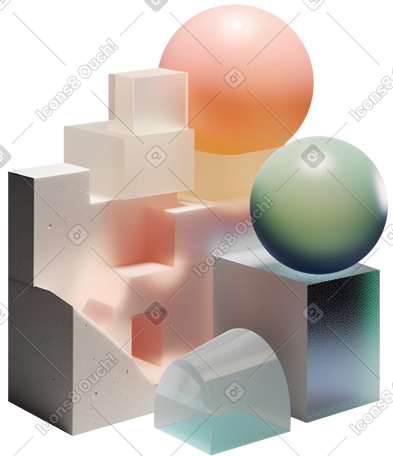 3D 带有彩色物体的抽象构图 PNG, SVG