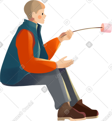 Young man roasting marshmallows PNG, SVG