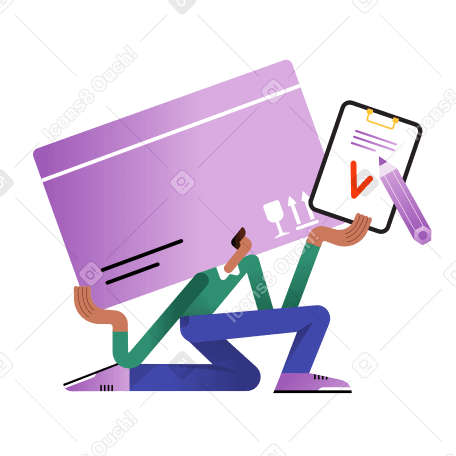 Man delivers a large box with an order to the house Illustration in PNG, SVG