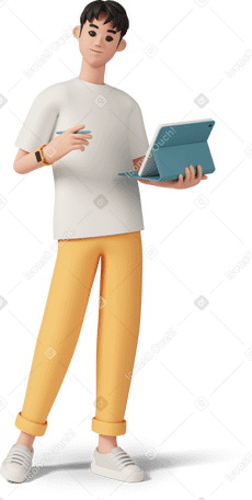3D young man with tablet в PNG, SVG