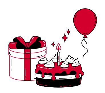 Birthday cake with present and balloon PNG, SVG