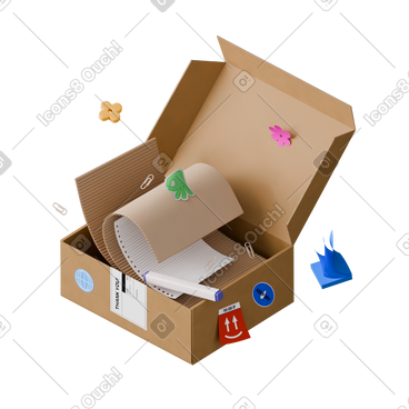 Isometric view of open box with papers animated illustration in GIF, Lottie (JSON), AE