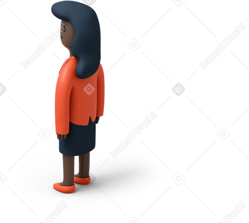 3D Back view of black woman in suit looking left Illustration in PNG, SVG