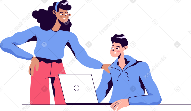 woman and man at laptop Illustration in PNG, SVG
