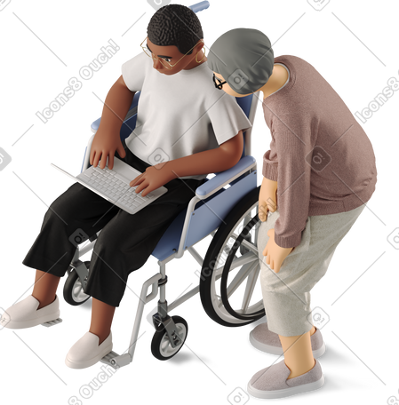 3D two women discussing working with a laptop PNG, SVG