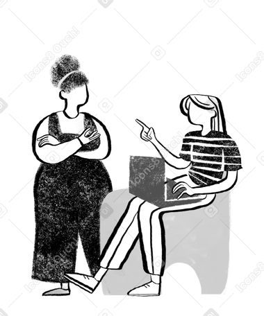 Black and white two woman talking to each other Illustration in PNG, SVG