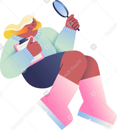 woman with magnifying glass and folder PNG, SVG