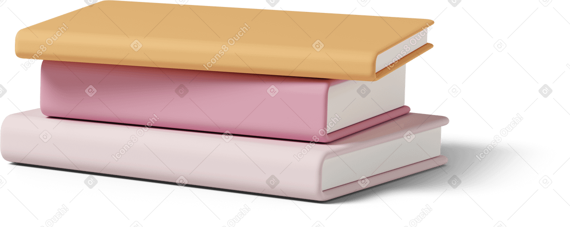 3D yellow, pink and beige books lying on top of each other Illustration in PNG, SVG