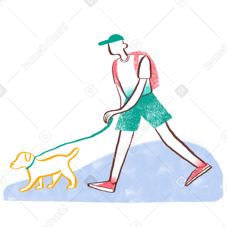 Man walking the dog Illustration in PNG, SVG