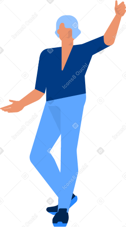 blue haired man waving hand Illustration in PNG, SVG