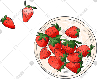 White plate with red strawberries PNG, SVG