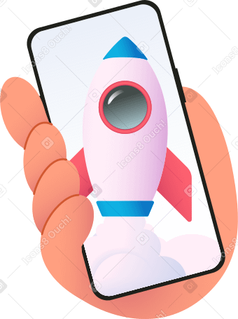 화면에 로켓이 있는 휴대전화를 들고 있는 손 PNG, SVG