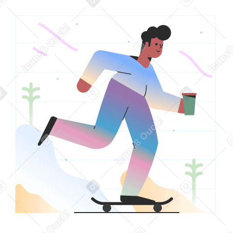 Man rides on skateboard with coffee PNG, SVG