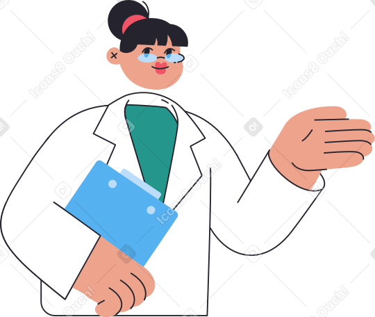 woman doctor with clipdoard showing something Illustration in PNG, SVG