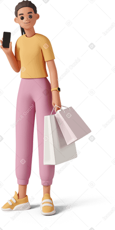 3D girl holding shopping bags PNG, SVG