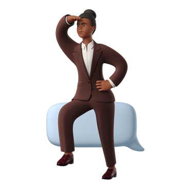Businesswoman sitting on a speech bubble and looking into distance communication PNG, SVG