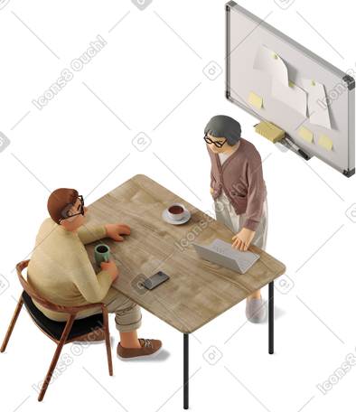 3D two people discussing work PNG, SVG