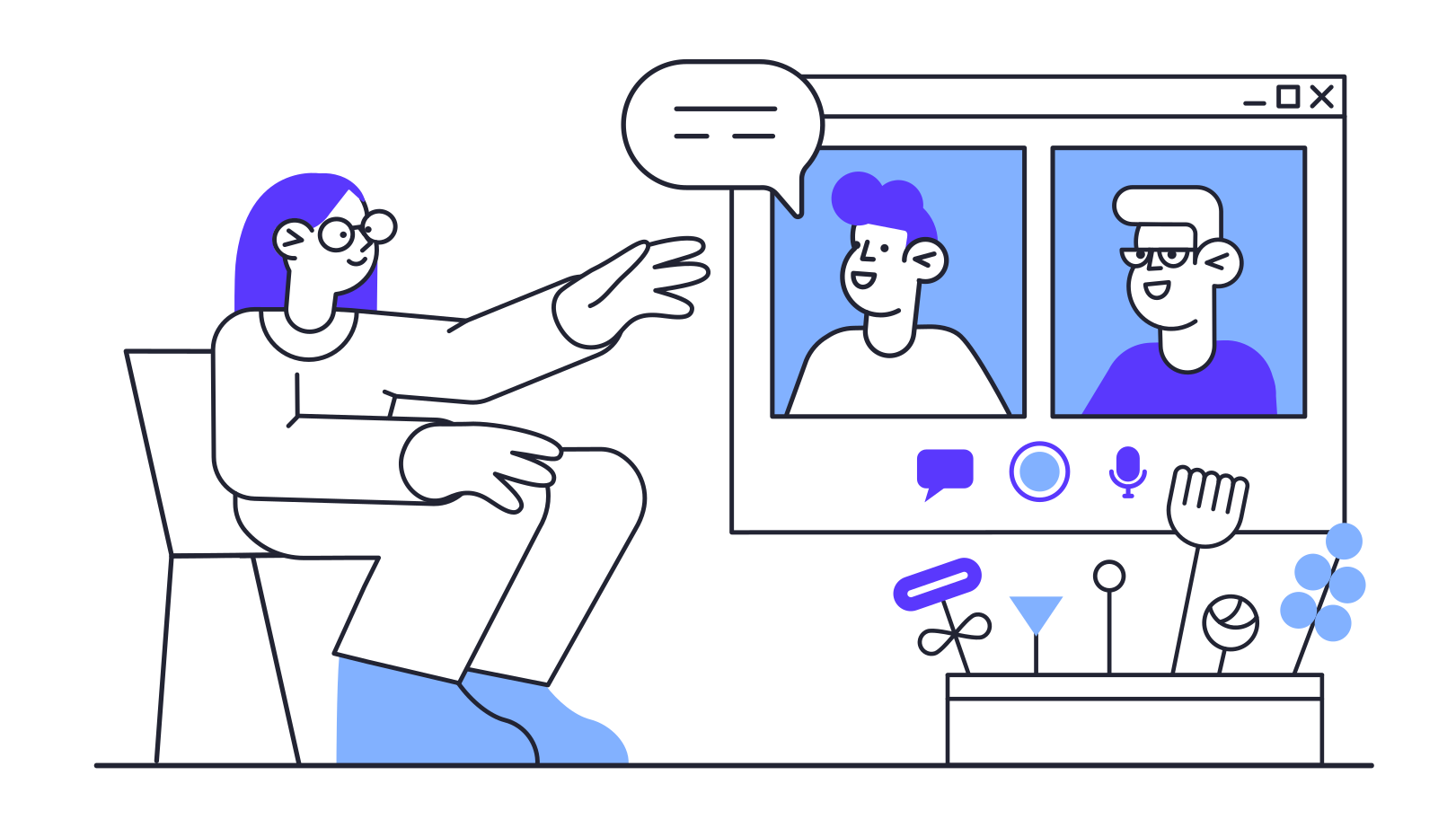 Colleagues having zoom meeting Illustration in PNG, SVG