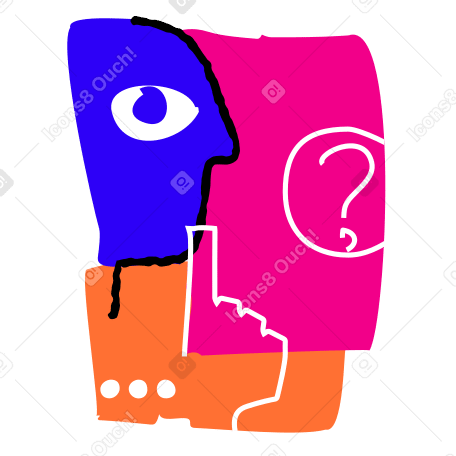 Man thinking with index finger at his chin and a question Illustration in PNG, SVG