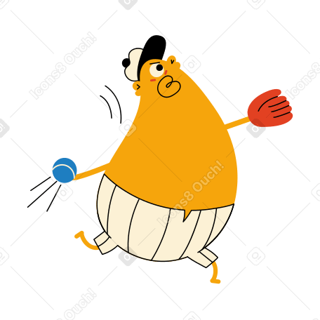 A character in a baseball uniform makes a throw PNG, SVG