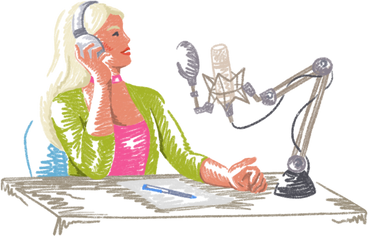 Mujer grabando un podcast PNG, SVG