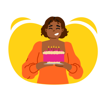 Happy young woman with birthday cake PNG, SVG