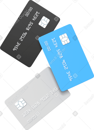 3D three credit card Illustration in PNG, SVG