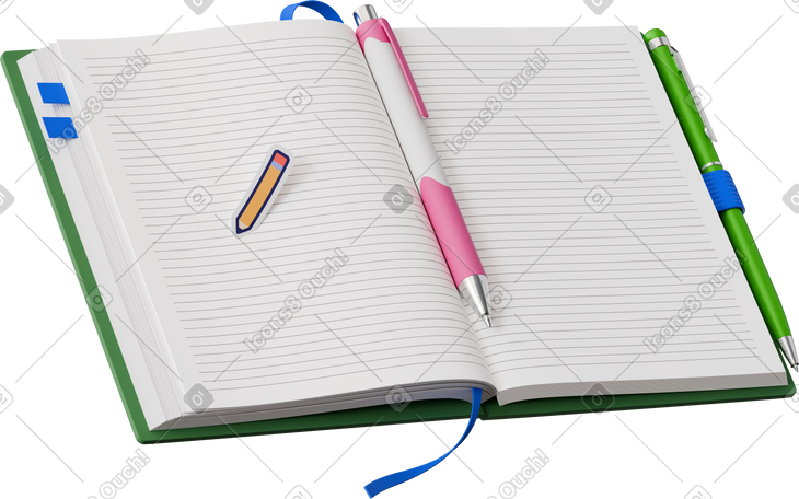 3D notebook pens and sticker PNG, SVG