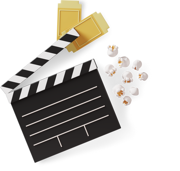 clapperboard, popcorn and cinema tickets PNG, SVG