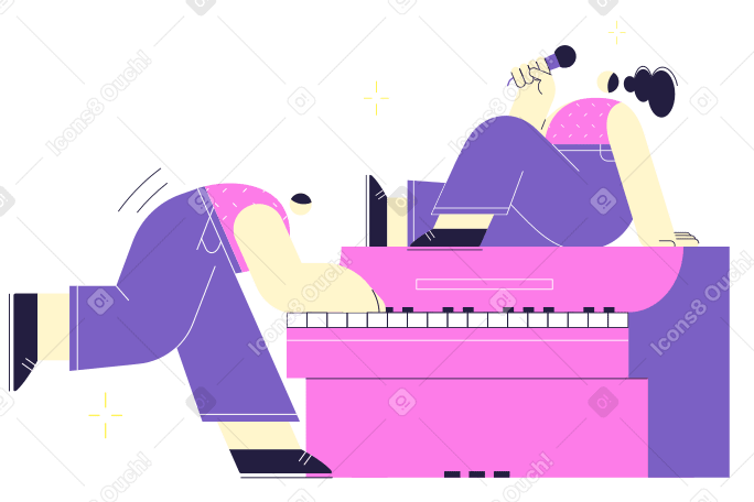 Playing piano and singing Illustration in PNG, SVG