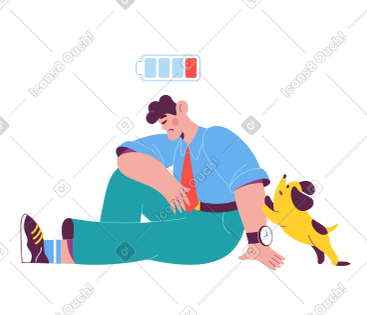 疲惫的男人悲伤地坐在他的狗旁边 PNG, SVG