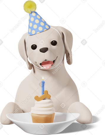 3D dog birthday Illustration in PNG, SVG