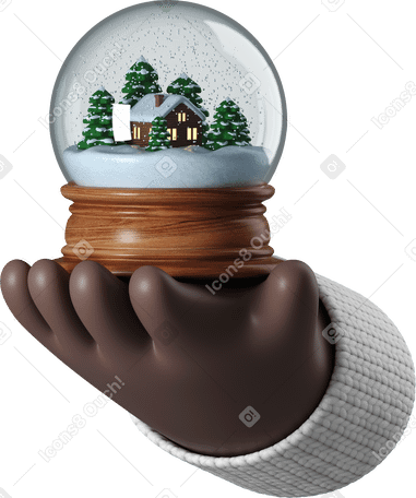 3D Black skin hand holding a snow globe PNG, SVG