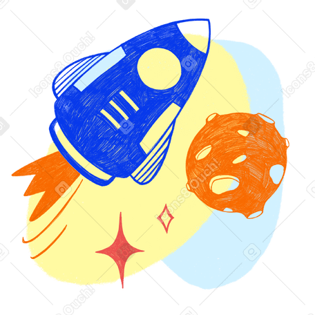 Rocket flies to the moon in space PNG, SVG