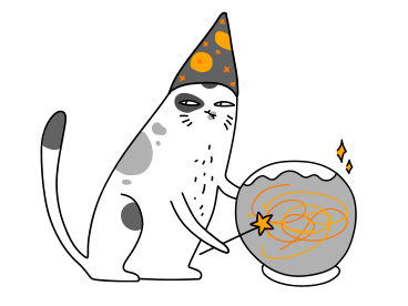 Wizard cat casting a spell on a fish bowl PNG, SVG
