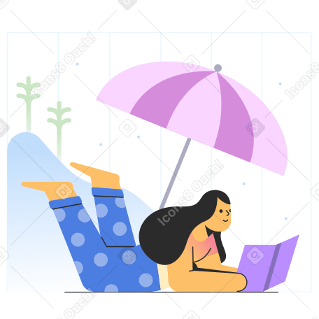 Girl reading a book under an umbrella PNG、SVG