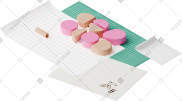 Isometric view of papers and geometric shapes PNG, SVG