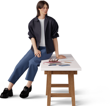 Young woman sitting on the table в PNG, SVG