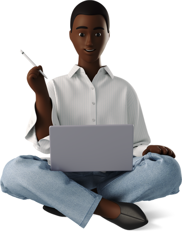 young woman with laptop studying online PNG、SVG